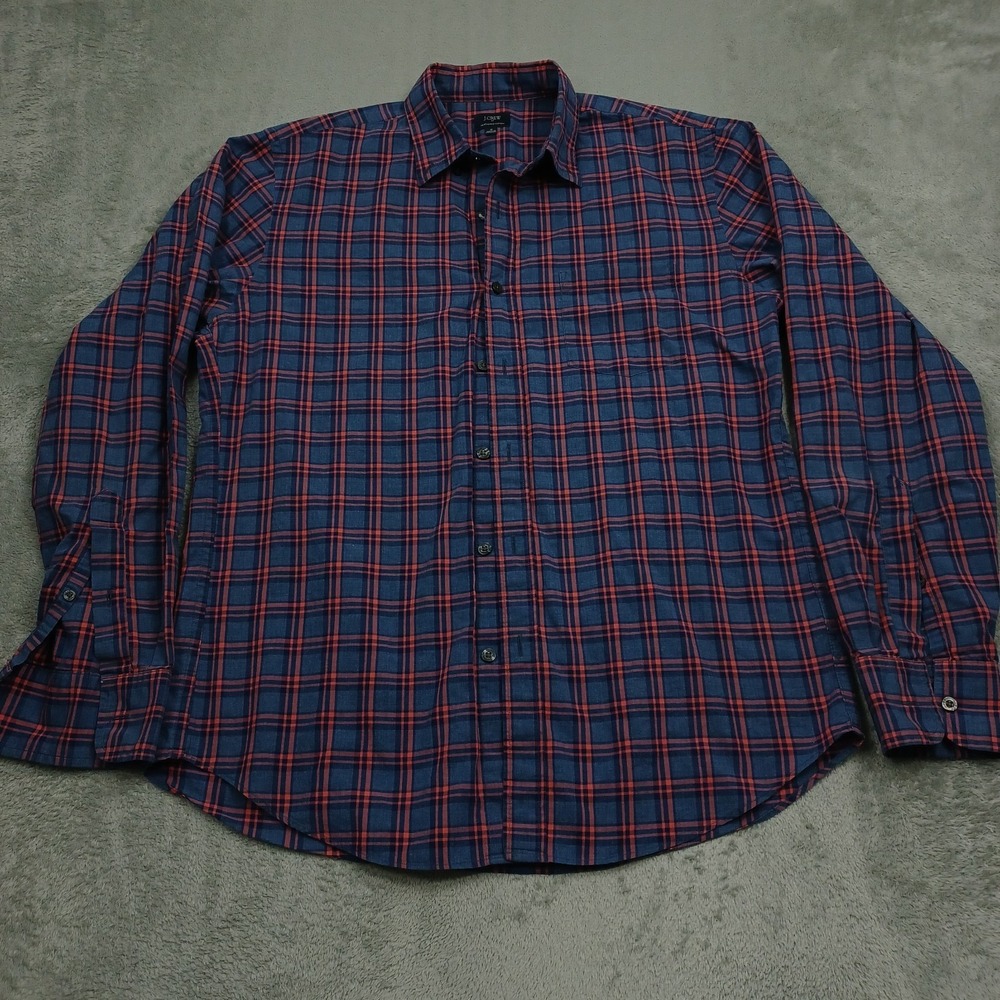 J Crew Shirt Mens Medium Blue Plaid Heathered Cotton Preppy Long Sleeve Casual